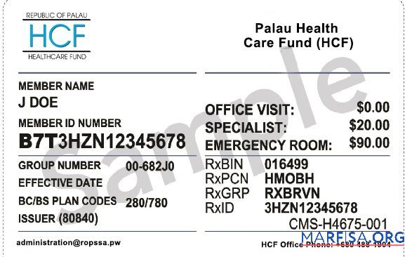 Printable Palau health insurance card sample